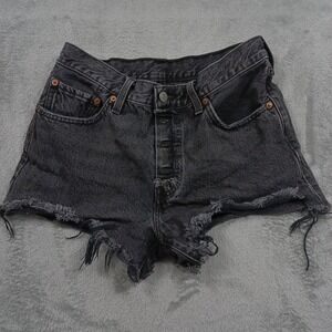 Levis 501 Shorts Womens 27 Black Denim Pockets Casual Modern‎ Cut Off
